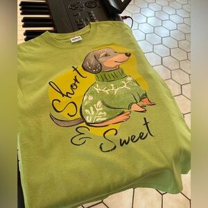 HAND MADE Dachshund Doxie Tee Shirt - Short & Sweet Green Tee - All Sizes